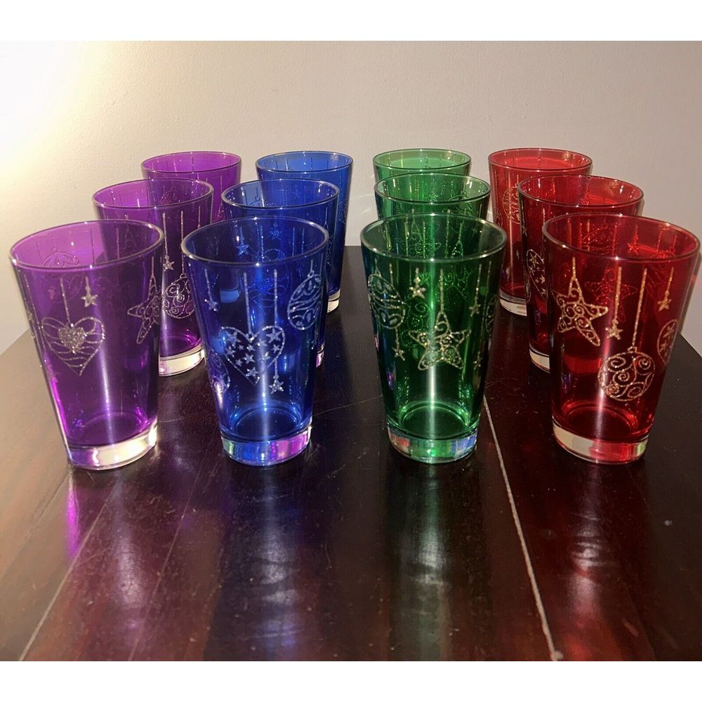 SET/12 -CERVE‎ Italy Purple/Red/Green/Blue Barware Glasses 12 oz-VERY RARE